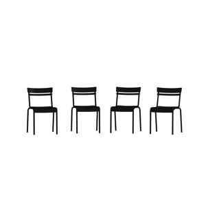 Emma+oliver Rennes Armless Powder Coated Steel Stacking Dining Chair With 2 Slat Back For Indoor-Outdoor Use - Black