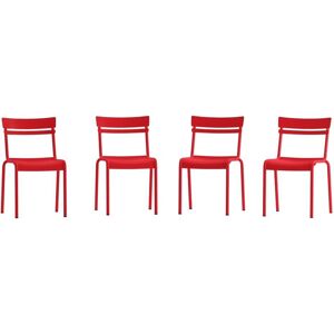 Emma+oliver Rennes Armless Powder Coated Steel Stacking Dining Chair With 2 Slat Back For Indoor-Outdoor Use - Red