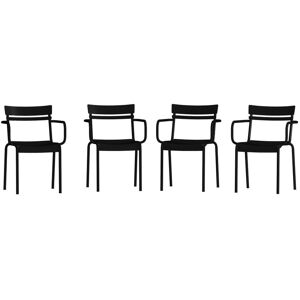 Emma+oliver Rennes Powder Coated Steel Stacking Dining Chair With Arms And 2 Slat Back For Indoor-Outdoor Use - Black