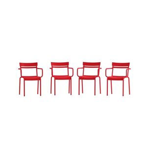 Emma+oliver Rennes Powder Coated Steel Stacking Dining Chair With Arms And 2 Slat Back For Indoor-Outdoor Use - Red