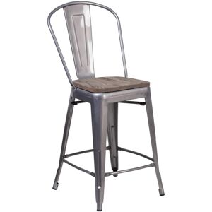 Merrick Lane Vesemir Stool With Powder Coated Metal Frame And Textured Wooden Seat - Clear coated