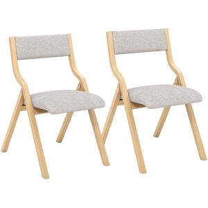 Sugift Set of 2 Wooden Folding Dining Chair with Linen Fabric Padded Seat and Backrest - Grey