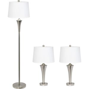 All The Rages Lalia Home Perennial Vienna 3 Piece Metal Lamp Set - Brushed Nickel