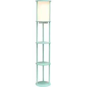 All The Rages Etagere Organizer Storage Floor Lamp with 2 Usb Charging Ports, 1 Charging Outlet - Aqua