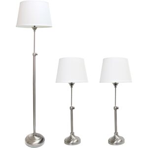 All The Rages Elegant Designs Brushed Nickel Adjustable 3 Pack Lamp Set (2 Table Lamps, 1 Floor Lamp) - Silver