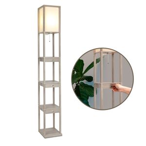 Brightech Maxwell Shelf & Led Floor Lamp with Lantern Shade with Drawers - Rustic Wood
