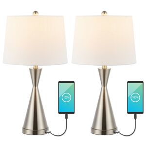Jonathan Y Colton Classic French Country Iron Led Table Lamp with Usb Charging Port (Set of 2) - Nickel