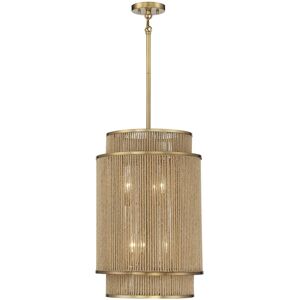 Savoy House Ashburn 6-Light Pendant in Warm Brass and Rope - Warm brass and rope