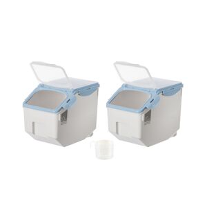 Basicwise Medium Plastic Storage Food Holder Containers with a Measuring Cup and Wheels, Set of 3 - White