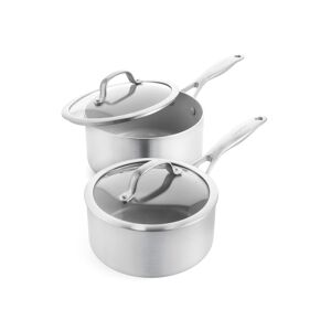 GreenPan Venice Pro Tri-Ply Stainless Steel Healthy Ceramic Nonstick 2-Quart, 3-Quart Saucepan Pot Set with Lids - Stainless Steel