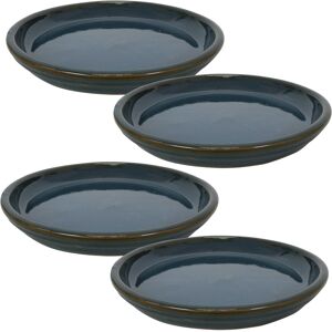 Sunnydaze Decor 12 in Ceramic Flower Pot/Plant Saucer - Dark Green - Set of 4 - Dark green