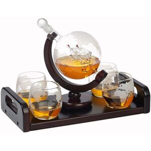 Bezrat Globe Whisky Decanter Gift Set with Glasses and Tray, 6 Pieces - Clear