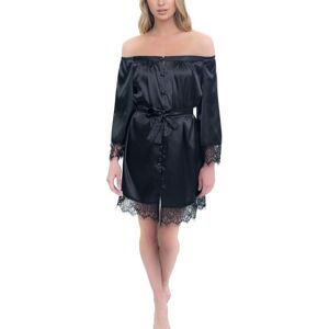 Le Laurier Bridal Women's Women's Off-The-Shoulder Lace Trim The Hair and Makeup Robe - Black