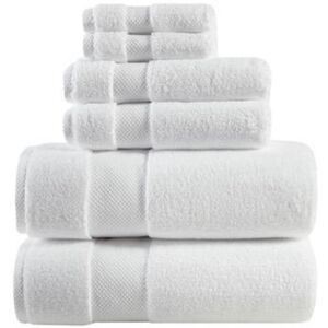 Home Outfitters 100% Cotton 6pcs Bath Towel Set , Absorbent, Bathroom Spa Towel, Glam/Luxury - White