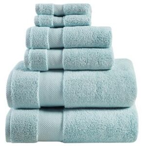 Home Outfitters 100% Cotton 6pcs Bath Towel Set , Absorbent, Bathroom Spa Towel, Glam/Luxury - Blue