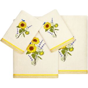 Linum Home Textiles Turkish Cotton Girasol Embellished Towel Set, 4 Piece - Beige