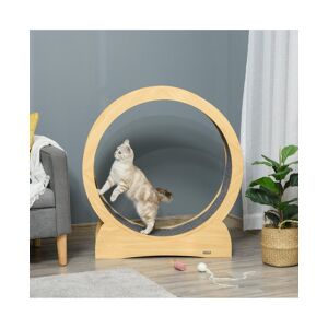 PawHut Cat Running Wheel Cat Tree with Carpet Runway Cat Exercise Wheel with Brake Cat Tower Pet Furniture for Kittens Natural - Natural