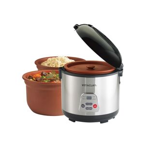 Vitaclay 2 in 1 Clay Rice and Slow Cooker, 4.2 Qt - Silver