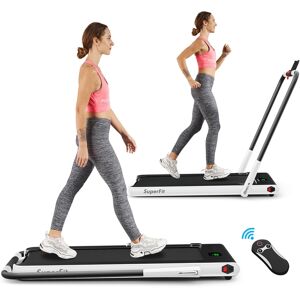 Costway 2.25HP 2-in-1 Folding Under Desk Treadmill Speaker Remote Control - White