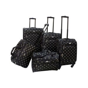 American Flyer Fleur De Lis 5 Piece Spinner Luggage Set - Black