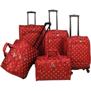 American Flyer Fleur De Lis 5 Piece Spinner Luggage Set - Red