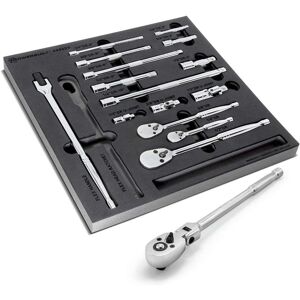 Powerbuilt 16 Piece Pro Tech Ratchet and Socket Accessories Set - Silver