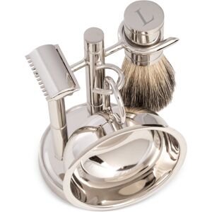 Bey-Berk Men's Chrome Monogrammed Safety Razor & Brush Set - 'L'