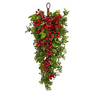 nearly natural Artificial Berry Boxwood Wall Decor, Red