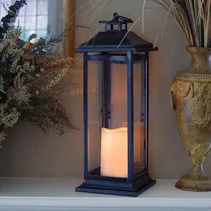 LumaBase Metal Lantern and LED Pillar Candle 2-piece Set, Black