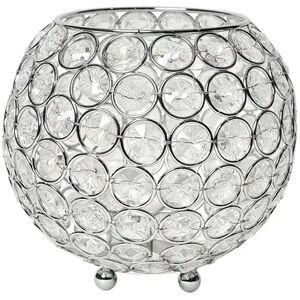 Elegant Designs Elipse Crystal Circular Bowl Candle Holder, Flower Vase, Wedding Centerpiece, Favor, 5.5 Inch, Chrome, Grey