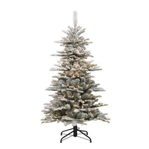 Puleo International Pre-Lit 4.5' Slim Flocked Aspen Fir Artificial Christmas Tree with 200 Lights, Green