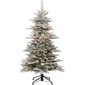 Puleo International Pre-Lit 4.5' Slim Flocked Aspen Fir Artificial Christmas Tree with 200 Lights, Green