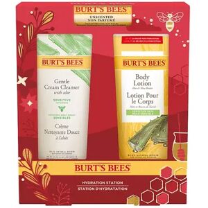 Burts Bees Hydration Station Holiday Gift Set, Unscented Moisturizing Lip Balm, Sensitive Solutions Gentle Cream Cleanser and Body Lotion with Aloe