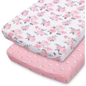 The Peanutshell Pink Roses 2-Pack Changing Pad Cover, Large