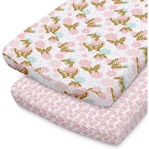 The Peanutshell Butterfly 2-Pack Changing Pad Cover, Pink, Large