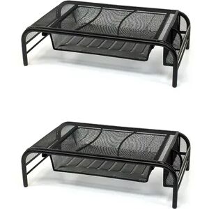 Mind Reader 2-pack Monitor Stand And Desk Organizer With Drawer, Black