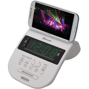Jensen Bluetooth Clock Radio with Smartphone Holder, White