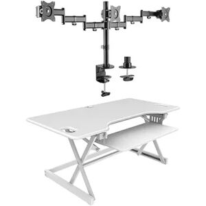 Rocelco 46 Inch Adjustable Standing Desk + Adjustable Triple Monitor Desk Mount, White