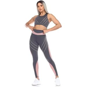 WM Fashion Women's Cut Out Back Mesh Sports Bra & Leggings Set, Size: Large, Grey