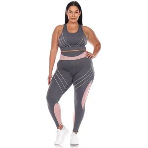 WM Fashion Plus Size Cut Out Back Mesh Sports Bra & Leggings Set, Women's, Size: 1XL, Grey