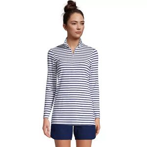 Lands' End Women's Lands' End 1/4-Zip UPF 50 Rash Guard Cover-Up, Size: XL, White