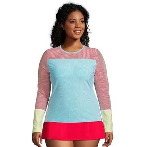 Lands' End Plus Size Lands' End Striped Long-Sleeve Rash Guard Swim Tee, Women's, Size: 1XL LONG, Blue Red Yellow Stripe