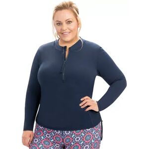 Dolfin Plus Size Dolfin Aquashape Half Zip Rash Guard Swim Top, Women's, Size: Large, Blue