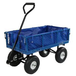 SUNNYDAZE DECOR Sunnydaze Blue Small Steel Garden Cart with Folding Sides/Polyester Liner, Brt Blue