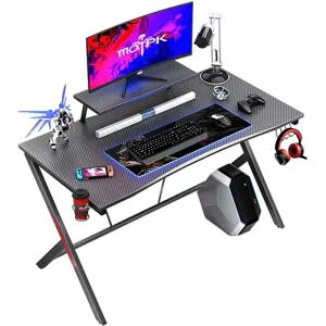 MOTPK 39 Inch Carbon Fiber Computer Gaming Desk with Raised Monitor Shelf, Black, Grey