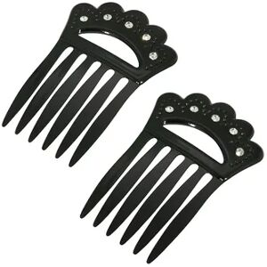 1928 Plastic with Clear Crystal Hair Comb Set, Black