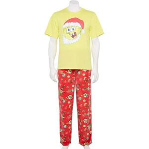 Licensed Character Men's Spongebob in Santa Hat Pajamas, Size: Small, Multicolor