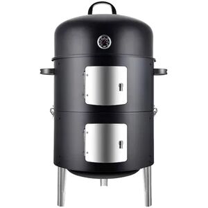 Realcook 17 Inch Vertical Heavy Duty Round Steel Charcoal Outdoor Smoker, Black, Grey