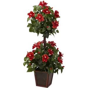 nearly natural 3 1/4-ft. Potted Hibiscus Topiary, Red