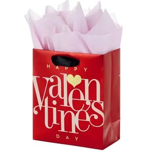 Hallmark Small Valentine's Day Gift Bag with Tissue Paper (Red Happy Valentine's Day, Gold Heart), Multicolor
